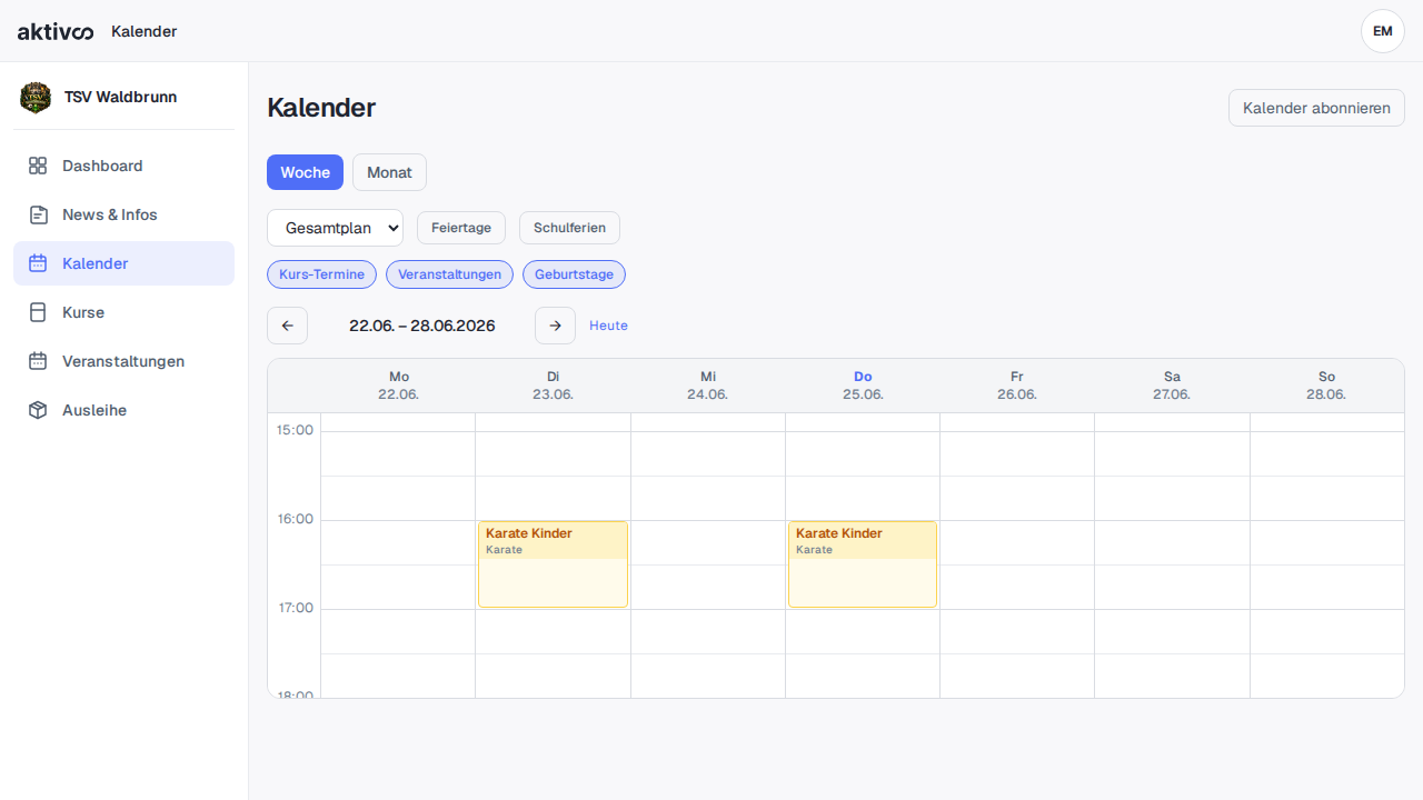 aktivoo Mitgliederkalender