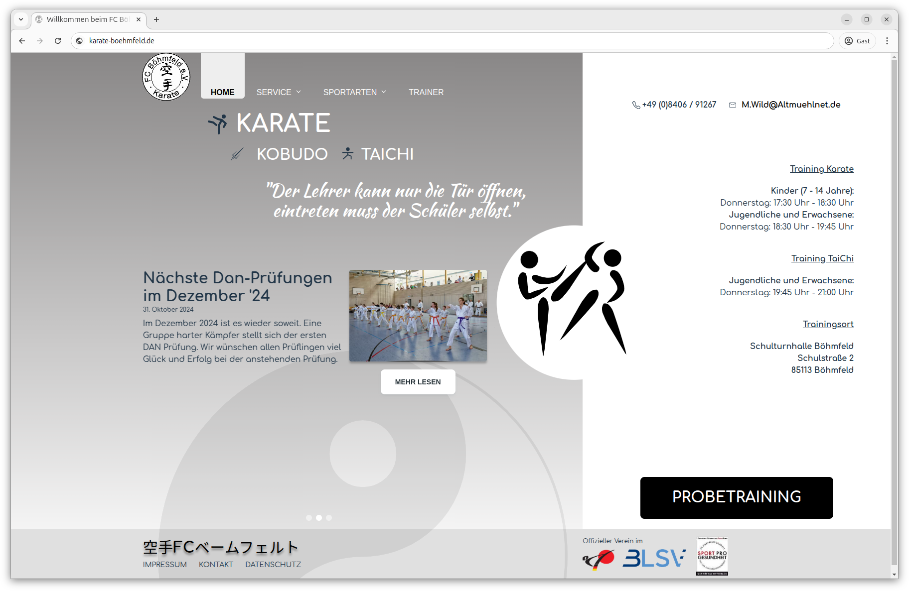 Screenshot von karate-boehmfeld.de - Webseite der Karate Abteilung des FC Böhmfeld
